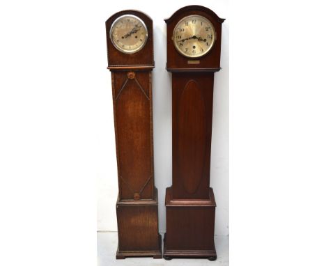 An oak cased eight day grandmother clock, the silvered dial set with Roman numerals and marked 'Enfield', height 127cm (af) a