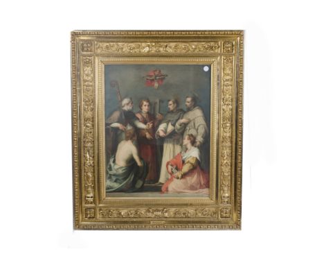 A 19th Century Italian giltwood and gesso picture frame, ornately worked with scrolls and foliage, 104 cm x 88 cm, inner slip