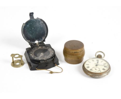 A German WW2 marching compass marked CLK, together with a 20th Century half hunter pocket watch marked 'Services' Army, ename