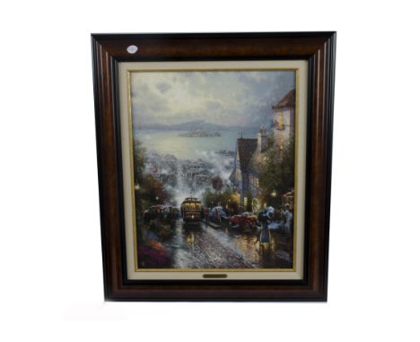 Thomas Kinkade(1958 - 2012) limited edition lithograph on canvas, 'Hyde Street and the Bay, San Fransisco', signed (lower rig