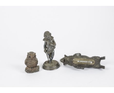 A continental novelty spelter thermometer in the form of Standing Boar, height 13.5 cm, a figure of Cupid, height 12 cm and a