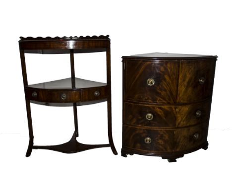 A late George III mahogany and box line inlaid corner commode, the convex rising top over a pair of half length panel doors e