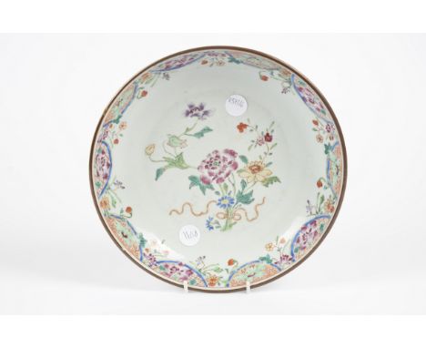 An attractive Chinese export ware polychrome enamel bowl with overglaze floral decorations, of substantial size and weight, d
