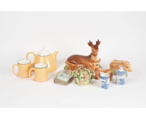A quantity of ceramics to include three tureens in the form of French wildlife in a range by Michel Caugant with two deer and