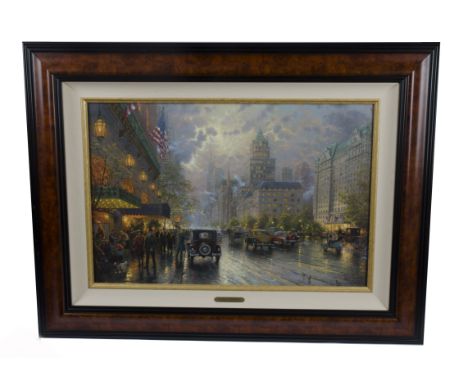 AMENDMENT: This work is by Thomas KinkadeThomas Kinkade (1958-2012) limited edition lithograph on canvas, 'New York Fifth Ave