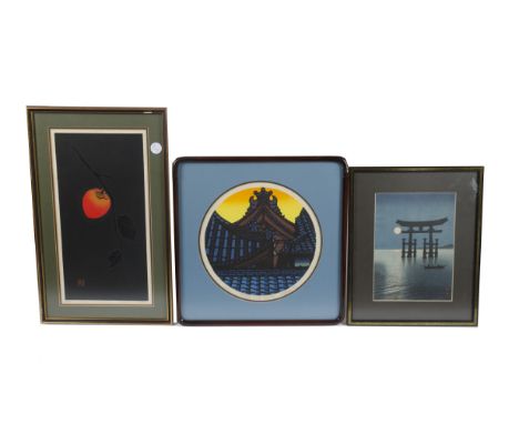 ANNOUNCE CHANGE OF ESTIMATEA group of three Chinese circular paintings on silk, a pair of Japanese circular signed prints and