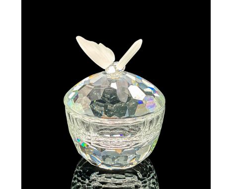 A small lead crystal box made with frosted butterfly that sits atop the lid. Swarovski etched backstamp. This item has its or