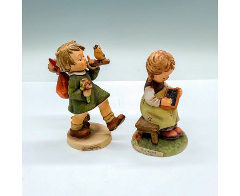 Includes Gay Adventure (HUM 356) and Busy Student (HUM 367). Goebel Hummel backstamps. Gay Adventure: 3.5"L x 2.25"W x 4.75"H