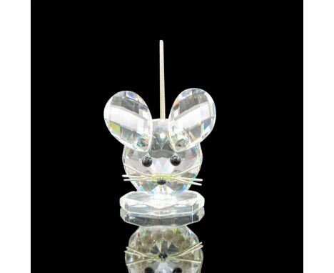 Clear faceted body with metal whiskers and braided tail. Black crystal eyes and nose. Swarovski backstamp. 7631030000. This i