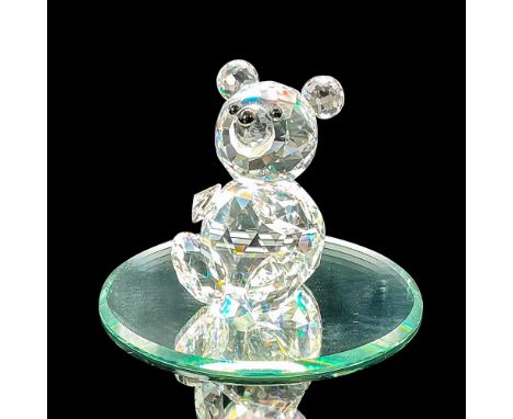 Lead clear faceted crystal with jet crystal eyes. Swarovski etched backstamp. This item has its original box. Box measures: 3