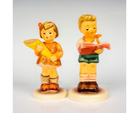 Hand painted in matte finish, Hummel Club edition pieces. M. I. Hummel impressed backstamp. Goebel backstamp. Tallest measure