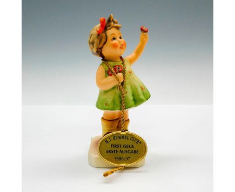 Hummel Goebel tag - M.I Hummel Club, First Issue 1996/97. Cute matte finished figural colored in green, browns and red. Goebe
