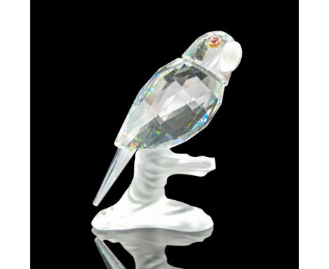 Part of the Up in the Trees group. Clear faceted body with iridescent eyes perched on frosted branch. Swarovski backstamp. 76