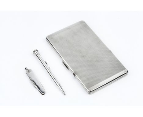 A SILVER RECTANGULAR CIGARETTE CASE, with engine turned decoration, by Goldsmiths & Silversmiths Co, London 1936, 14.5cm, 7.5