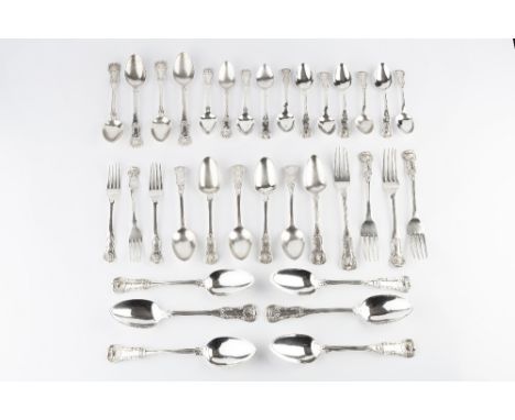 A MATCHED PART SERVICE OF 19TH CENTURY SILVER KING'S PATTERN FLATWARE, to include six tablespoons by Mitchell & Sons, Glasgow