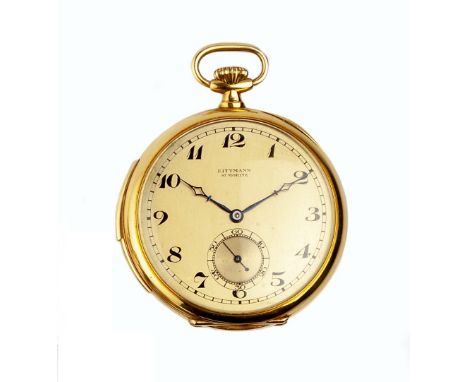 AN OPEN FACE MINUTE REPEATER POCKET WATCH, the circular gilt dial signed Bittmann, St Moritz, with black Arabic numerals, out