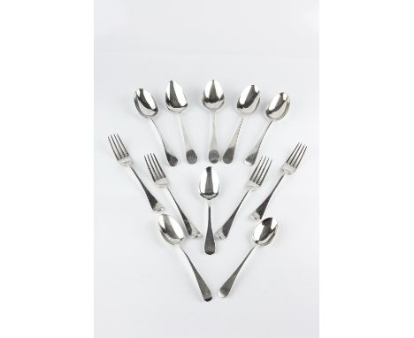 A MATCHED PART SERVICE OF 19TH CENTURY SILVER OLD ENGLISH PATTERN FLATWARE, comprising thirteen tablespoons, eight table fork