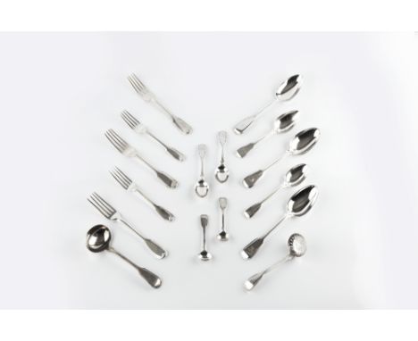 AN EXTENSIVE MATCHED SERVICE OF SILVER FIDDLE AND THREAD PATTERN FLATWARE, mainly Victorian, various dates and makers includi