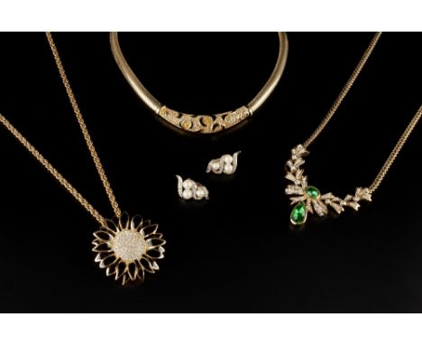 A COLLECTION OF COSTUME JEWELLERY, to include a paste and enamel collar necklace and ear clips suite by Christian Dior, cased