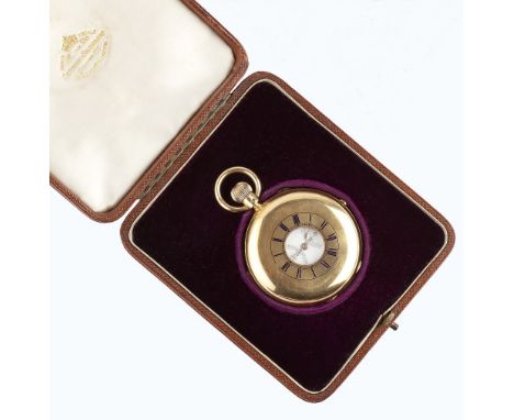 A LATE VICTORIAN 18CT GOLD HALF HUNTER CHONOGRAPH MINUTE REPEATER POCKET WATCH, the white enamel dial with Roman numerals, ou