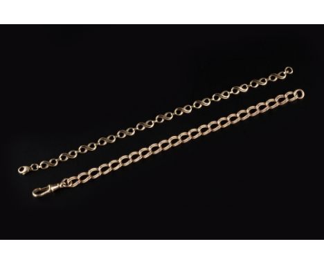 TWO FANCY-LINK BRACELETS, the first comprising a line of openwork figure-of-eight panels, 9ct gold mounted, the second of dou