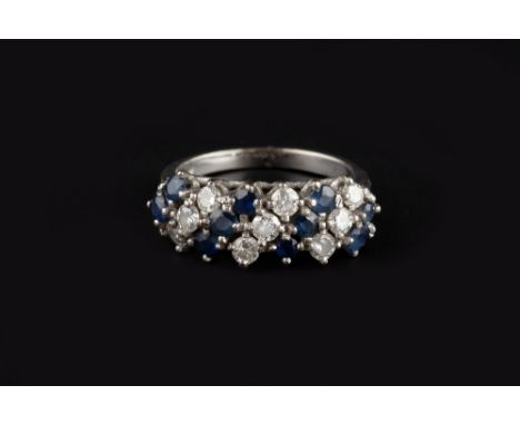 TWO DIAMOND AND GEM SET RINGS, comprising a sapphire and diamond half hoop ring, with horizontal rows of circular mixed-cut s