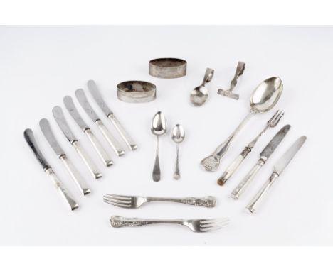 A GEORGE IV SILVER TABLESPOON by William Chawner, London 1821; a pair of dessert forks by the same maker, London 1825, a pair