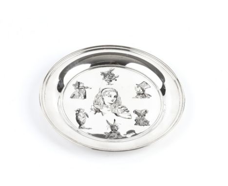 A SILVER LIMITED EDITION ALICE IN WONDERLAND SALVER, engraved with portrait vignettes of Alice and other characters, No. 193/
