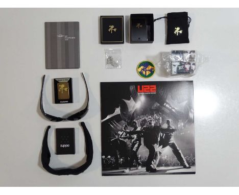 U2 -Collection of promotional merchandise to include Photocube, Glasses, Zippo Lighter, Jewellery, Fan Club Postcard Album an