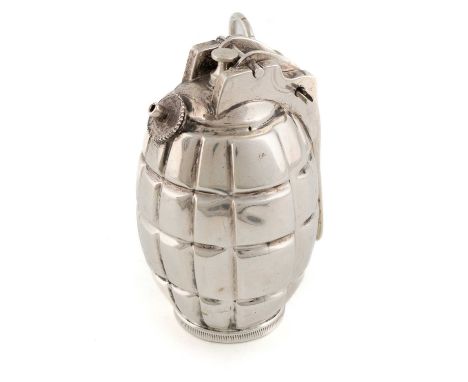 A novelty silver grenade table cigar lighter,  by The Goldsmiths and Silversmiths Co., London 1916,  realistically modelled a