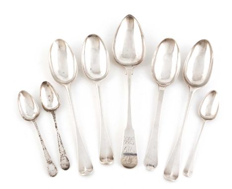 A collection of Channel Islands silver flatware,  comprising: an 18th century Trefid spoon by Jacques Limbour, Jersey circa 1