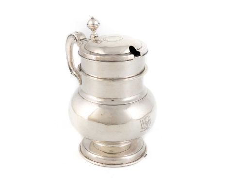 A Victorian silver mustard pot, by Charles and George Fox, London 1856, modelled as a 17th century flagon, baluster form, the