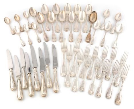A collection of silver Fiddle, Thread and Shell pattern flatware,various dates and makers,comprising: a set of six dessert fo