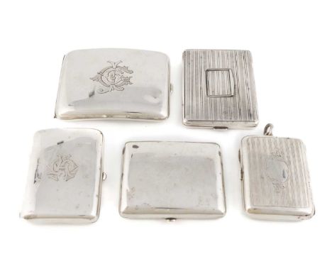 A collection of antique silver cigarette and stamp cases,comprising: one by Walker &amp; Hall, Sheffield 1904, with a soverei