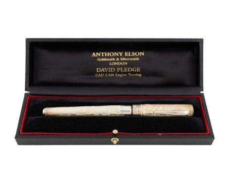 By Anthony Elson for The Goldsmiths Company, a presentation silver fountain pen,London 2000, chased with the motto and symbol