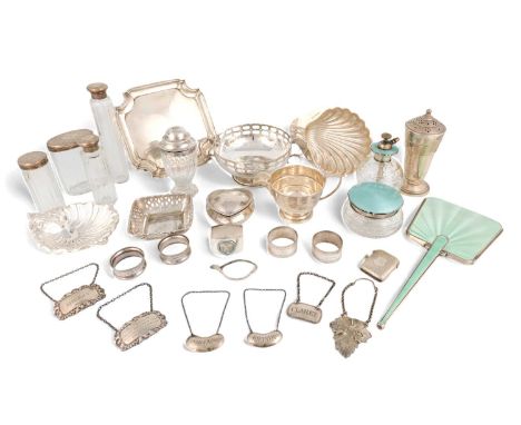 A mixed lot of silver items,comprising: a waiter by Asprey &amp; Co Ltd, Birmingham 1925, a sugar caster, two butter dishes, 