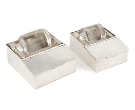 An Edwardian silver-mounted glass stamp box and roller, probably by Deakin &amp; Francis Ltd, Birmingham 1907,plain rectangul