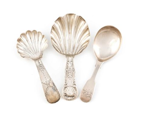 A William IV provincial silver Fiddle pattern caddy spoon, by Barber, Cattle and North, York 1831, the terminal with initials