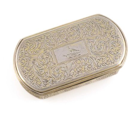 A George IV silver-gilt snuff box,by Joseph Willmore, Birmingham 1823,oblong form, with engraved foliate decoration, the cove