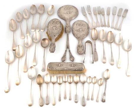 A collection of silver flatware,various dates and makers, comprising: a set of six Old English pattern tablespoons, London 17