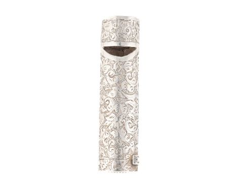 A Victorian silver whistle vesta case,by Sampson Mordan &amp; Co, London 1891,cylindrical form with engraved chased scroll fo