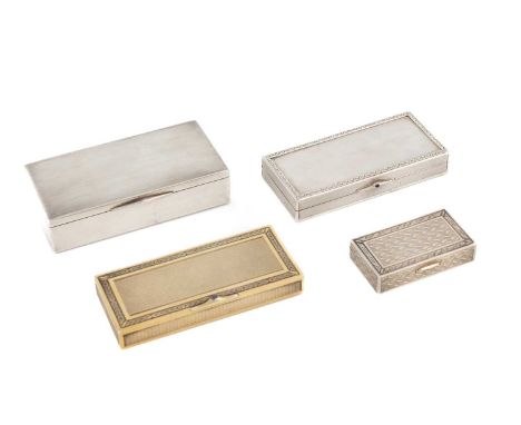 A small collection of French silver stamp boxes,one possibly by Philippe Chatelain, Paris circa 1890,rectangular form with en