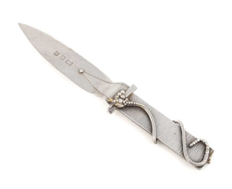 By Michael Allen Bolton, a modern silver letter knife,London 1994,modelled as a dagger with a leaf-shaped blade, with an appl