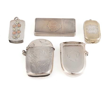 A collection of five Victorian silver vesta cases,various dates and makers,comprising: a small silver-gilt one by Benjamin Ba