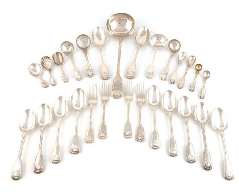 A collection of silver Fiddle, Thread and Shell pattern flatware,various dates and makers, single and double struck,comprisin
