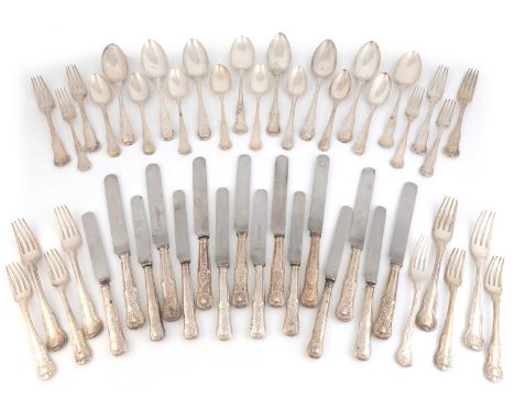 A collection of antique silver King's, and King's Hourglass pattern flatware,various dates and makers,comprising: eight table