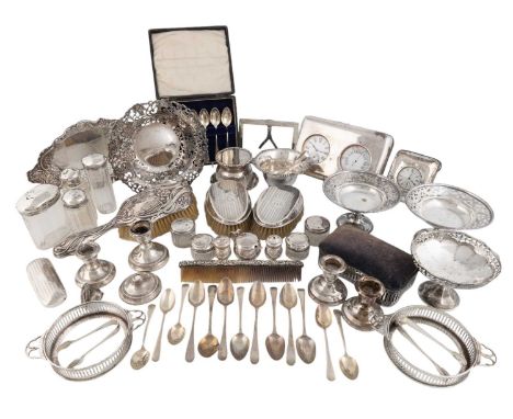 λ A mixed lot of silver items,comprising: a late-Victorian pierced dish by William Hutton &amp; Sons Ltd, Birmingham 1899, an