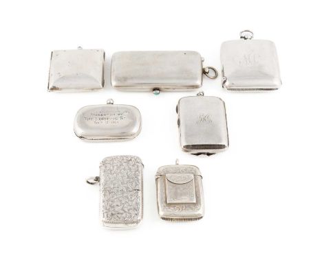 A collection of antique silver sovereign and stamp box cases, comprising: one by Samuel Levi, Birmingham 1907, with a pull-ou