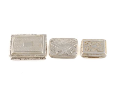 A collection of three antique silver vinaigrettes,comprising: one by Ledsam, Vale &amp; Wheeler, Birmingham 1829, engine-turn