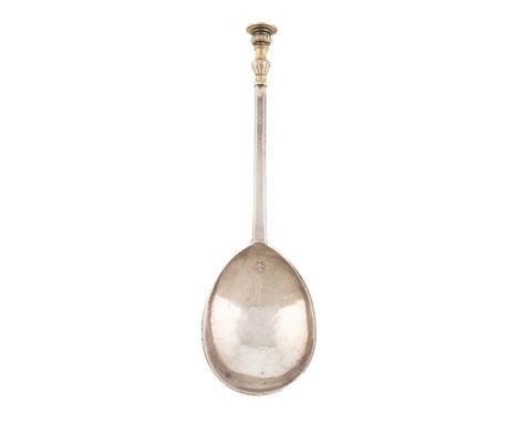 A Charles I Sussex silver Seal-top spoon, marked with a fleur-de-lys in a pelleted circle for Lewes, with maker's mark of Tho